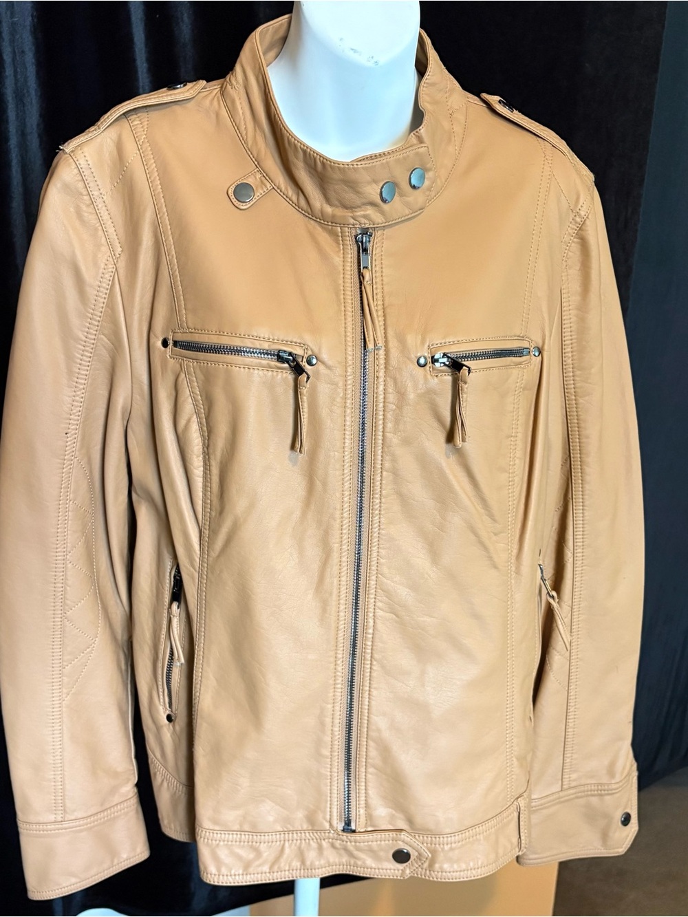 Black Rivet Tan Leather Bomber Jacket